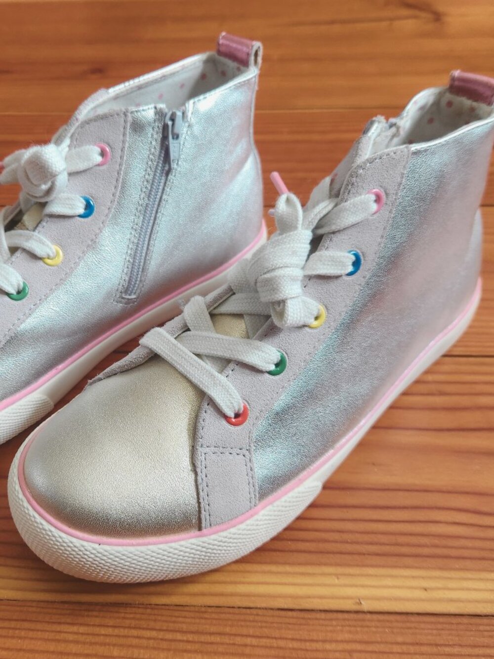 Mini Boden Leather Metallic high top shoes sneakers size 36 or 4/4.5